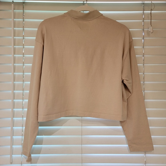 HUF Patches Polo Tee Women’s Size Small Stone Long Sleeve T-Shirt Cropped Skater - Picture 3 of 7